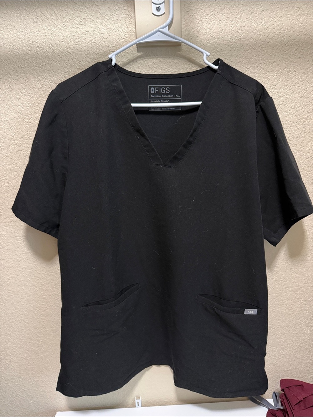 Figs Black V-Neck Medical Scrub Top